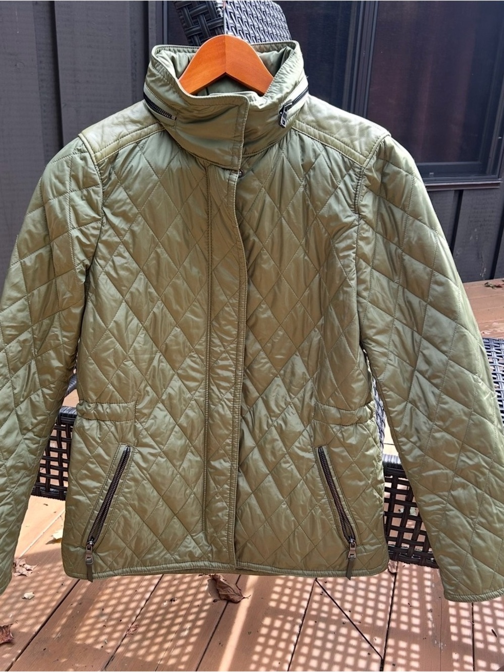 Coach Legacy Quilted Lightweight Women's Jacket hidden hood Olive Green